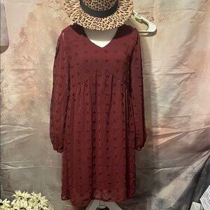 Elegant Burgundy Long Sleeve Dress